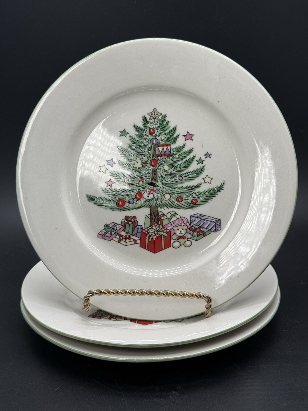 Gibson Christmas Tree Salad Plates 7 1/2" Set of 3